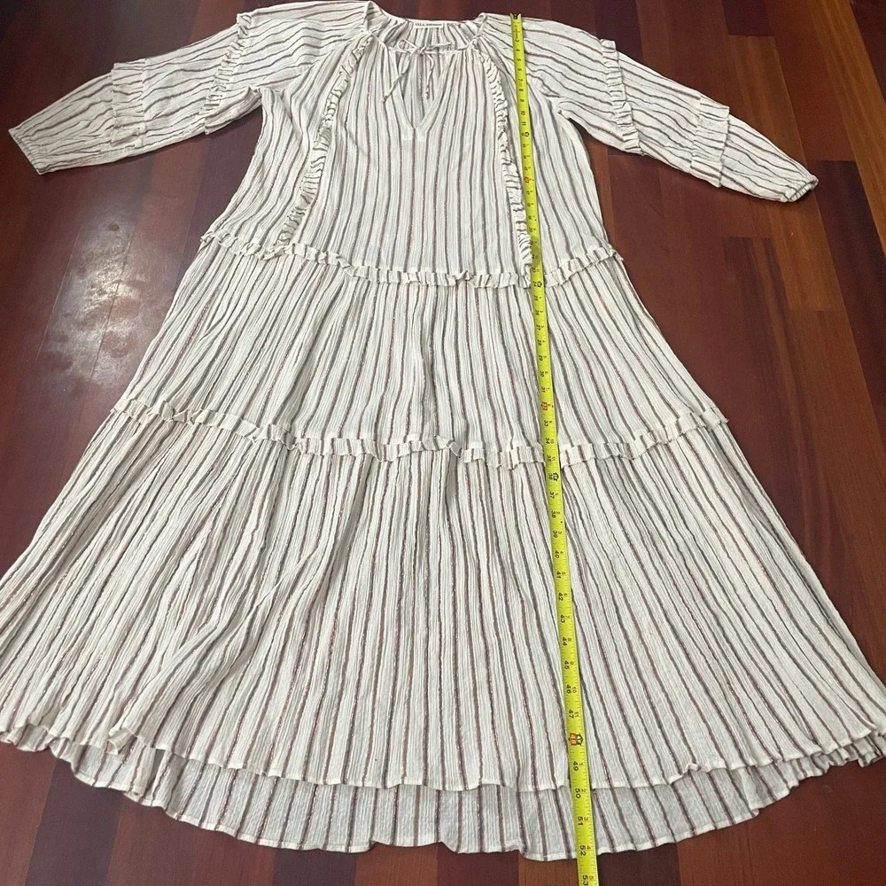 Ulla Johnson Imari Midi Dress In Cream‎ Long Sleeve Striped Oversized Size 6 - Picture 13 of 13